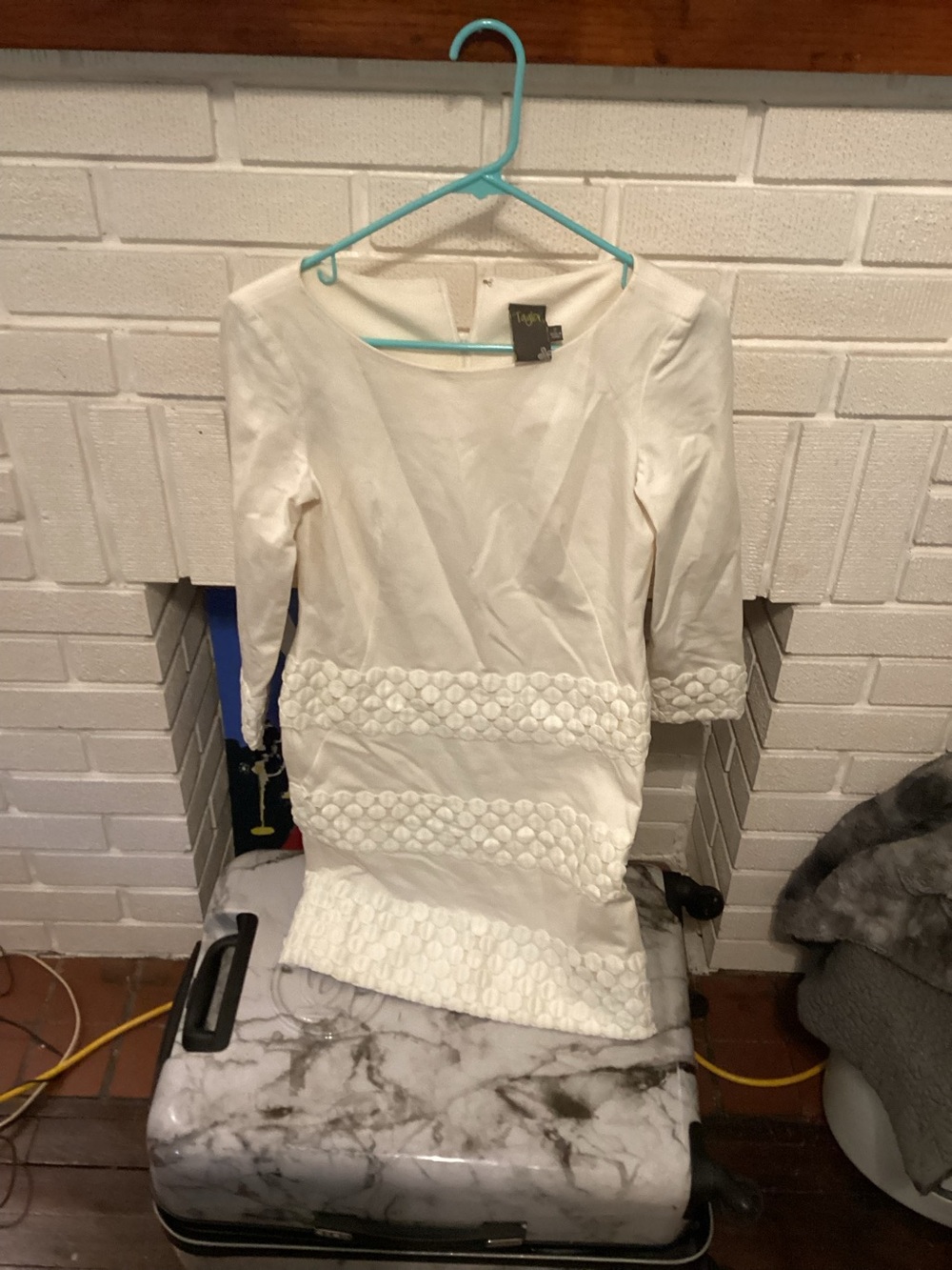 Taylor White Long Sleeve Textured Sheath Dress